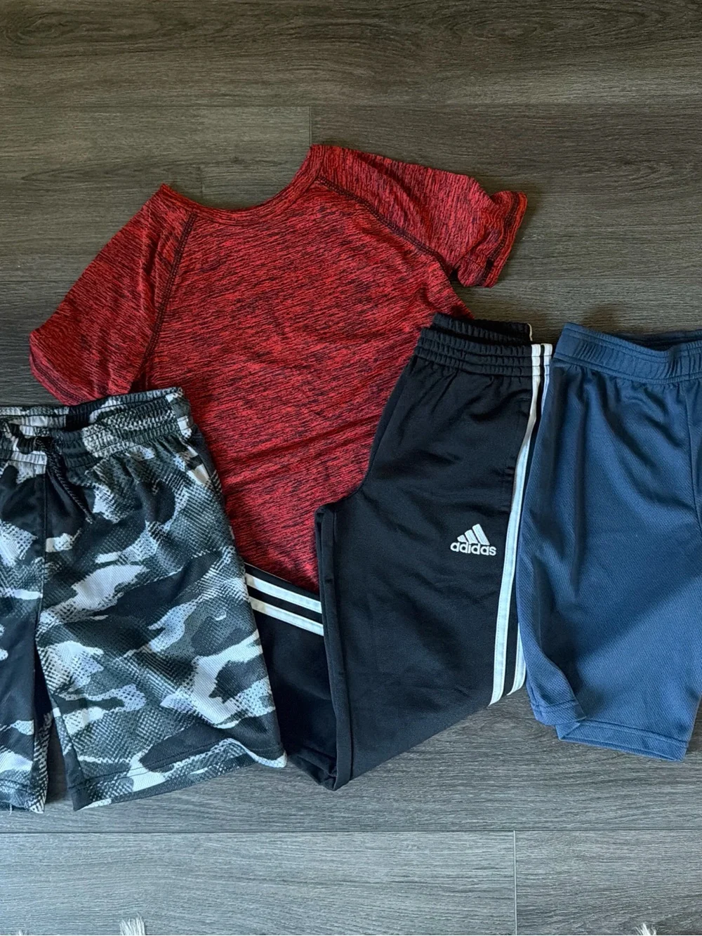 Boys Athletic Drifit T shirt Black Adidas Track Pants 2pr shorts Sz 6-7